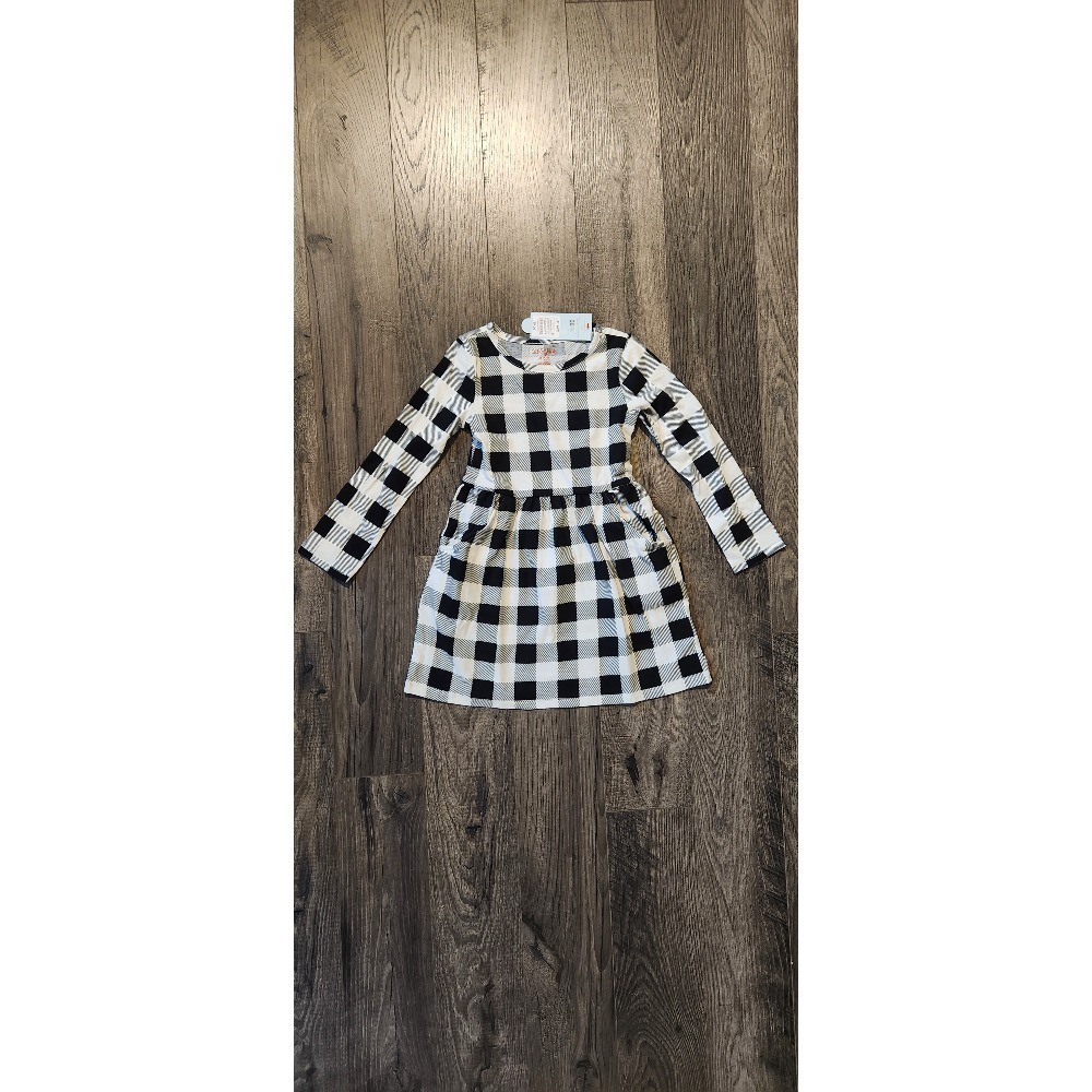 Cat & Jack Plaid Dress Long Sleeve Casual Black White XS (4/5)